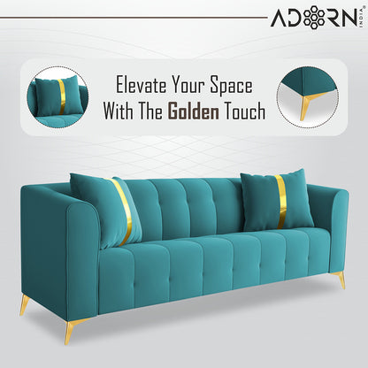 Adorn India Premium Mystic - 3 Years Warranty - 3+1+1 Sofa Set Velvet Suede Fabric - Aqua Blue