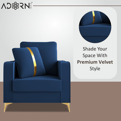 Adorn India Premium Chandler - 3 Years Warranty - 1 Seater Sofa Velvet Suede Fabric - Blue