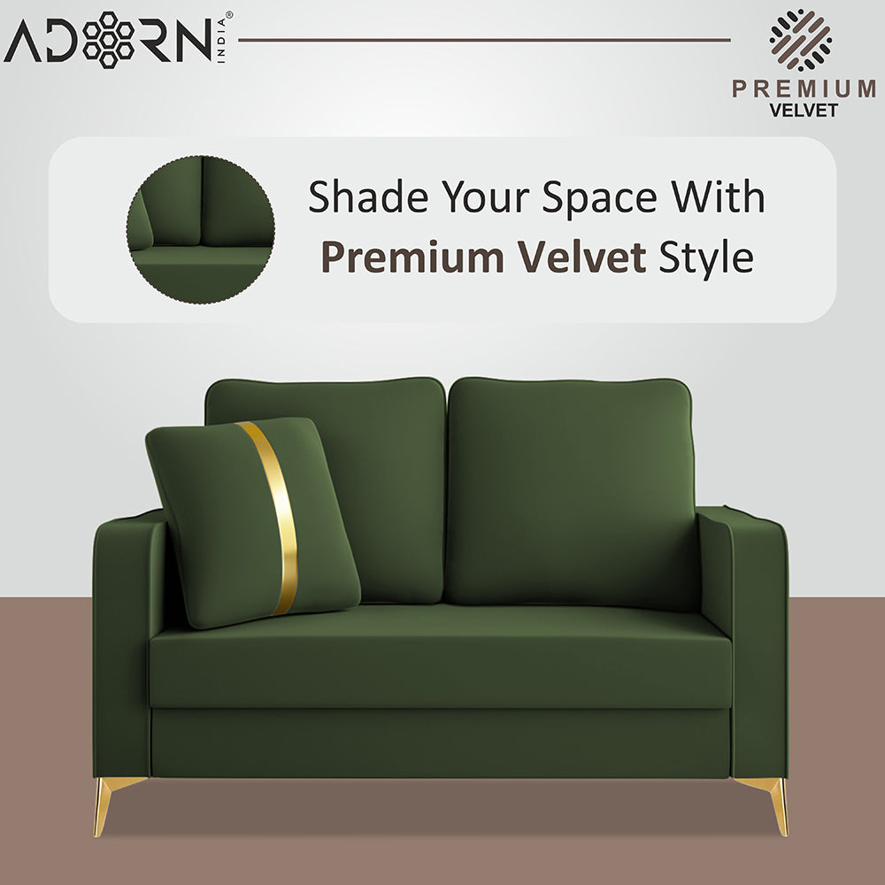 Adorn India Premium Chandler - 3 Years Warranty - 2 Seater Sofa Velvet Suede Fabric - Green