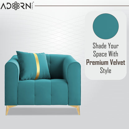 Adorn India Premium Mystic - 3 Years Warranty - 1 Seater Sofa Velvet Suede Fabric - Aqua Blue