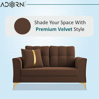 Adorn India Premium Maddox Tufted - 3 Years Warranty - 2 Seater Sofa Velvet Suede Fabric - Brown