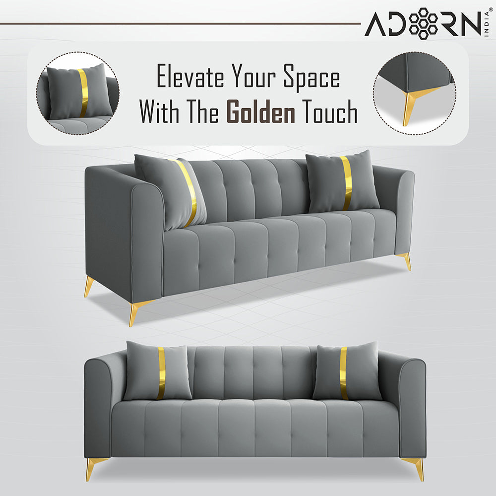 Adorn India Premium Mystic - 3 Years Warranty - 3+2 Sofa Set Velvet Suede Fabric - Grey