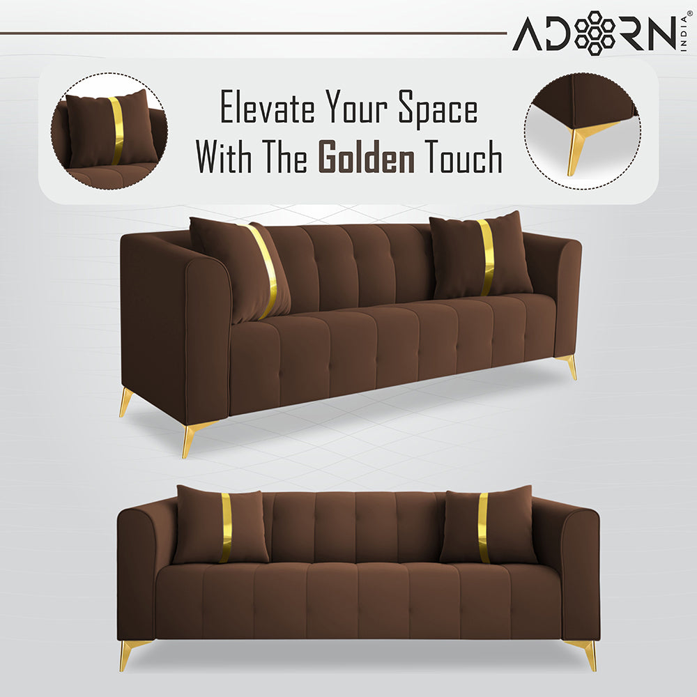 Adorn India Premium Mystic - 3 Years Warranty - 3+2 Sofa Set Velvet Suede Fabric - Brown