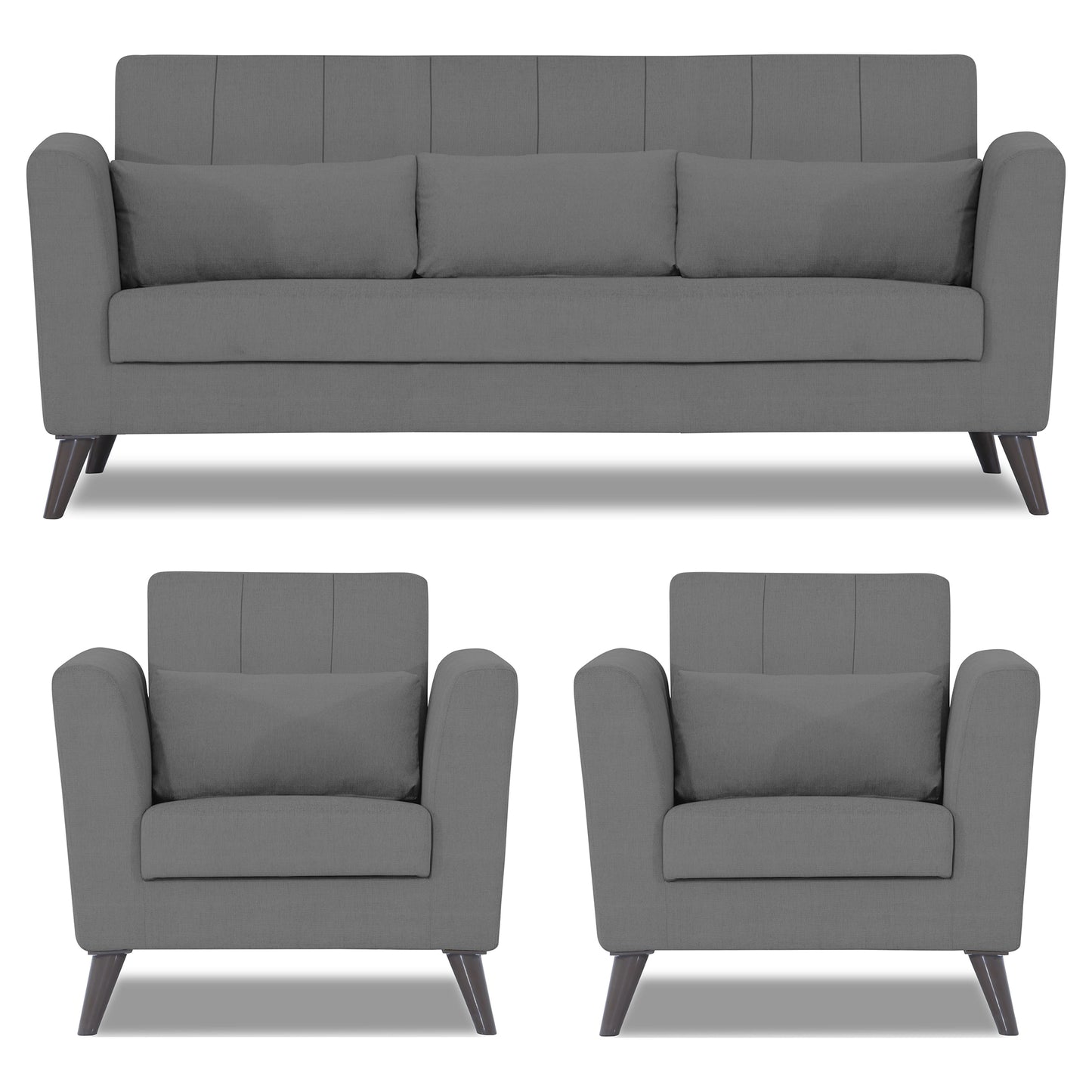 Adorn India Daniel 3+1+1 5 Seater Sofa Set (Grey)