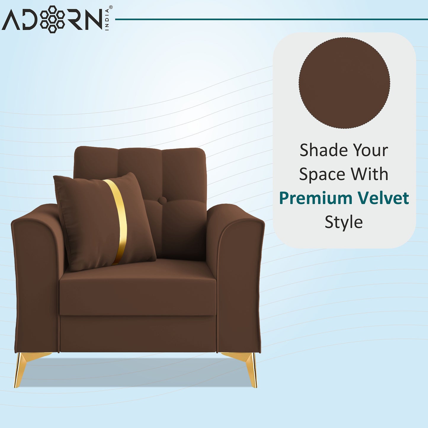 Adorn India Premium Maddox Tufted - 3 Years Warranty - 1 Seater Sofa Velvet Suede Fabric - Brown