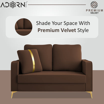 Adorn India Premium Chandler - 3 Years Warranty - 2 Seater Sofa Velvet Suede Fabric - Brown