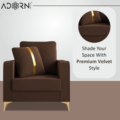 Adorn India Premium Chandler - 3 Years Warranty - 1 Seater Sofa Velvet Suede Fabric - Brown