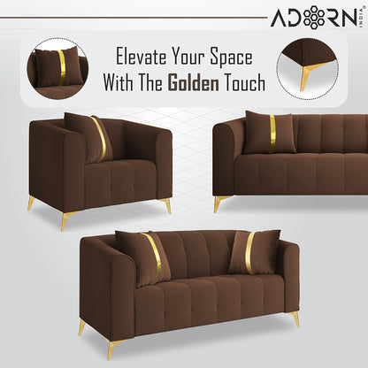 Adorn India Premium Mystic - 3 Years Warranty - 3+2+1 Sofa Set Velvet Suede Fabric -Brown