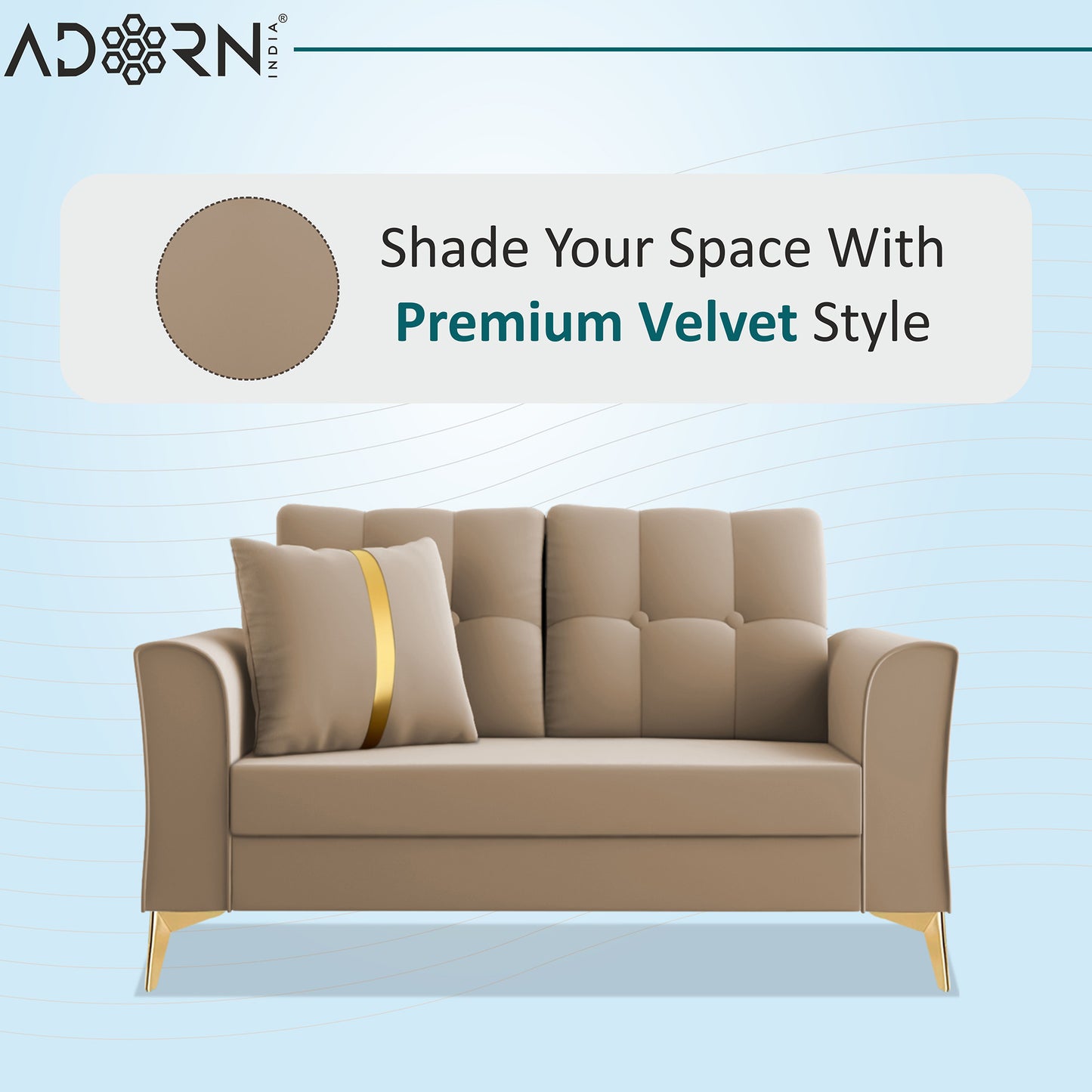 Adorn India Premium Maddox Tufted - 3 Years Warranty - 2 Seater Sofa Velvet Suede Fabric - Beige