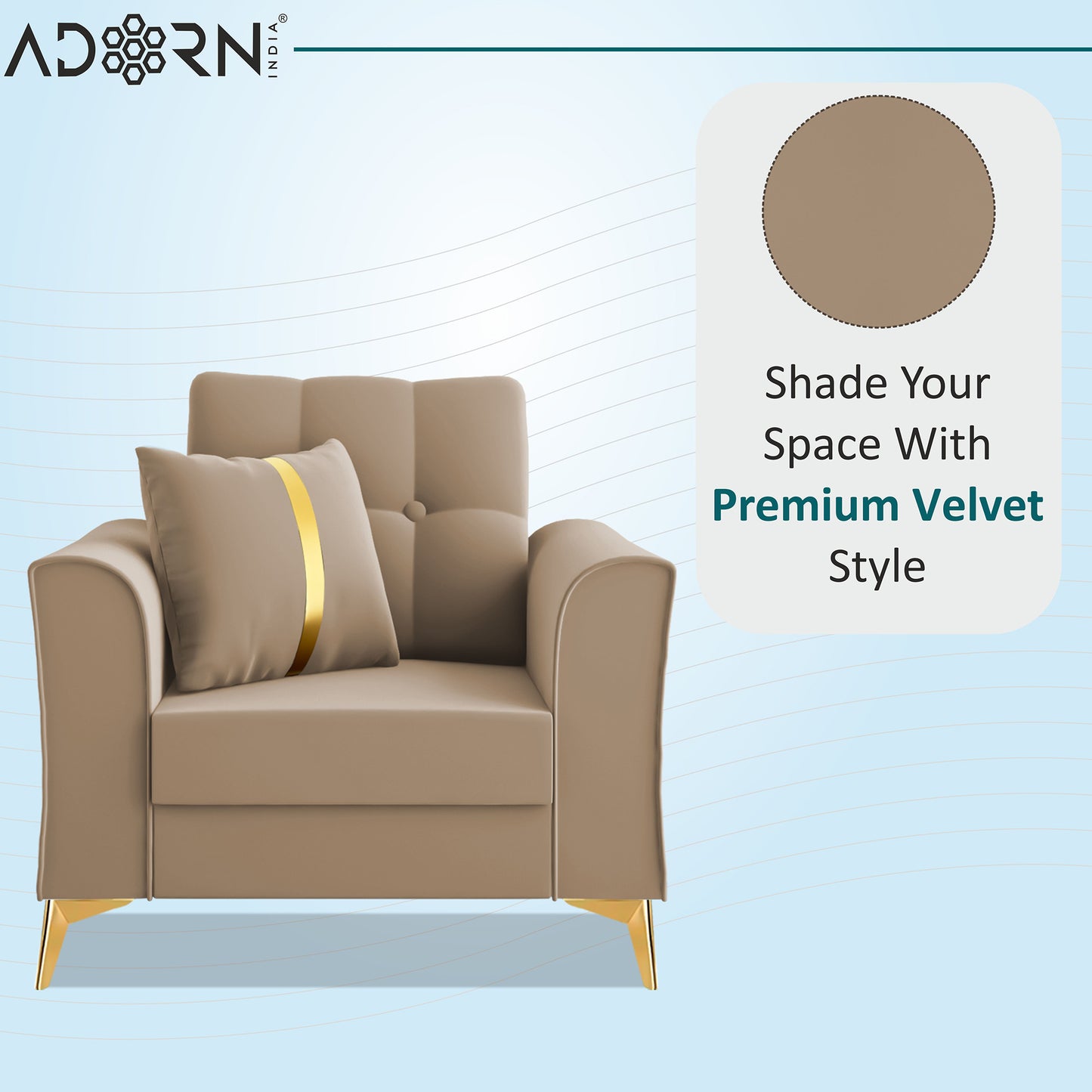 Adorn India Premium Maddox Tufted - 3 Years Warranty - 1 Seater Sofa Velvet Suede Fabric - Beige