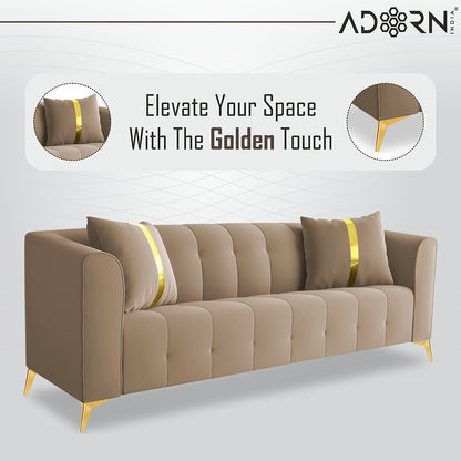 Adorn India Premium Mystic - 3 Years Warranty - 3+1+1 Sofa Set Velvet Suede Fabric - Beige