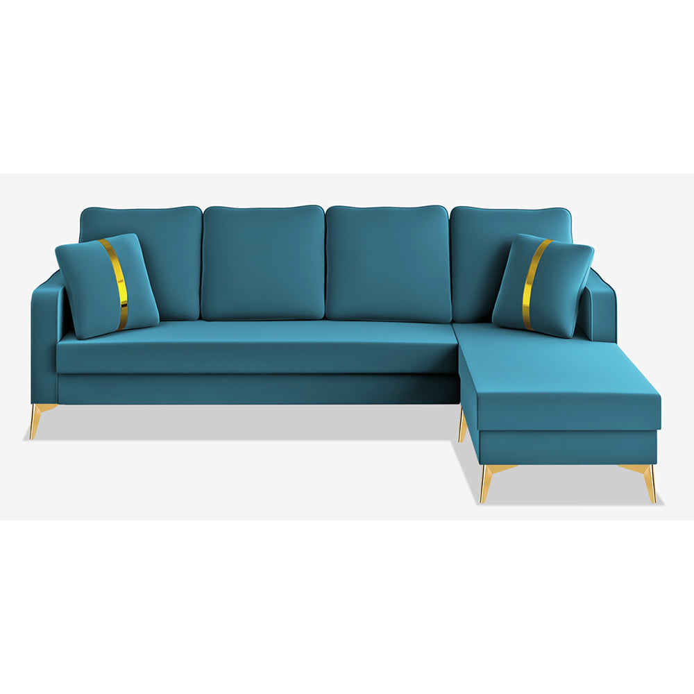 Adorn India Premium Chandler - 3 Years Warranty - L Shape 5 Seater Sofa Set -RHS-Velvet Suede Fabric - Aqua Blue