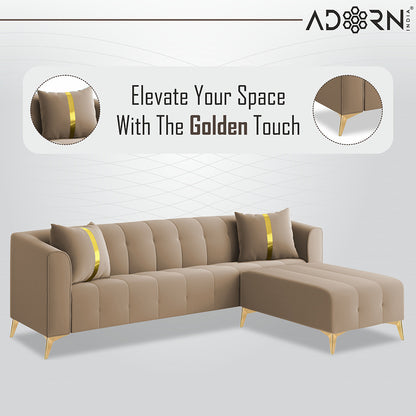 Adorn India Premium Mystic - 3 Years Warranty - L Shape 5 Seater Sofa Set Velvet Suede Fabric - Beige