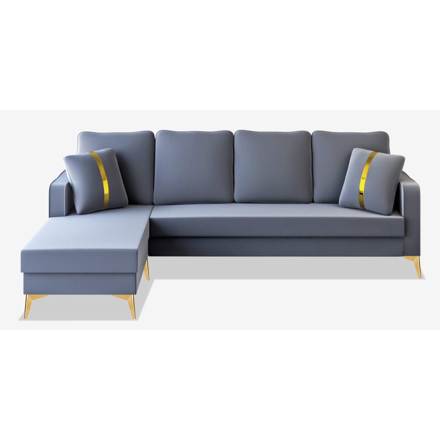 Adorn India Premium Chandler - 3 Years Warranty - L Shape 5 Seater Sofa Set -LHS- Velvet Suede Fabric - Grey