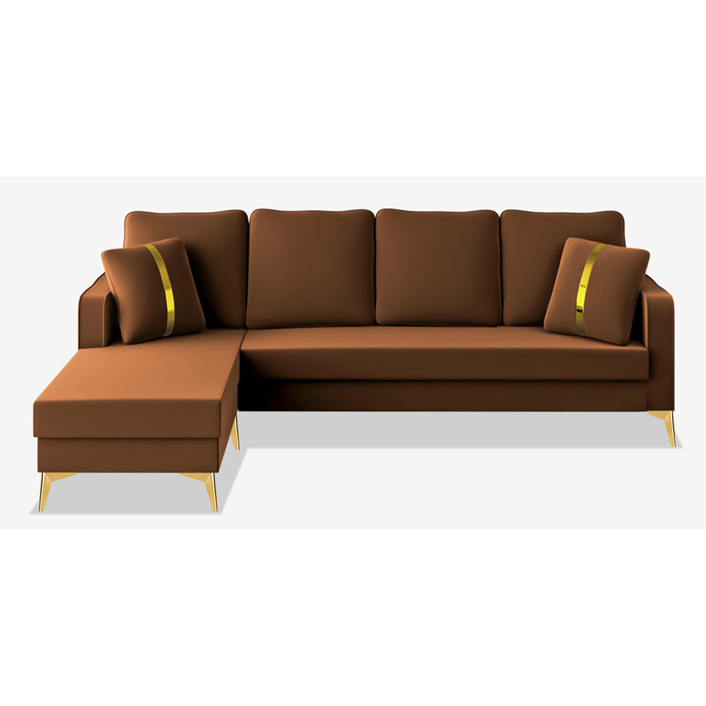 Adorn India Premium Chandler - 3 Years Warranty - L Shape 5 Seater Sofa Set -LHS- Velvet Suede Fabric - Brown