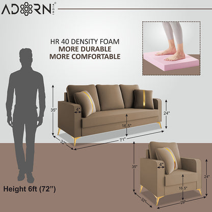 Adorn India Premium Chandler - 3 Years Warranty - 3+1+1 Sofa Set Velvet Suede Fabric - Beige