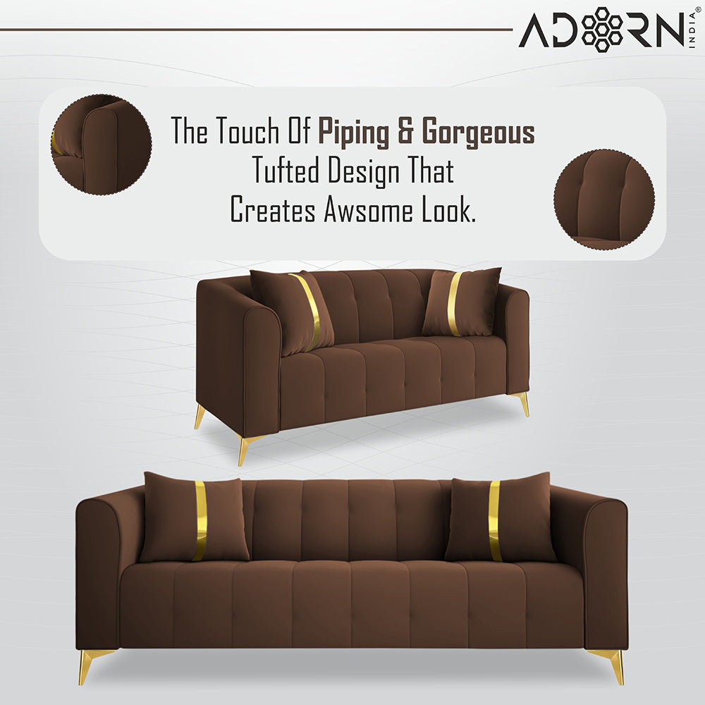 Adorn India Premium Mystic - 3 Years Warranty - 3+2+1 Sofa Set Velvet Suede Fabric -Brown