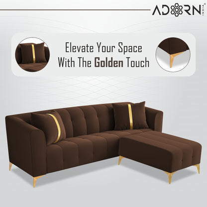 Adorn India Premium Mystic - 3 Years Warranty - L Shape 4 Seater Sofa Set Velvet Suede Fabric - Brown