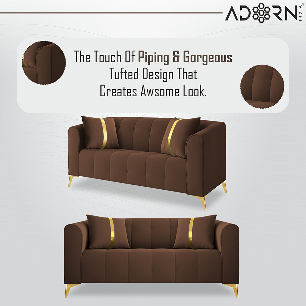 Adorn India Premium Mystic - 3 Years Warranty - 3+2 Sofa Set Velvet Suede Fabric - Brown