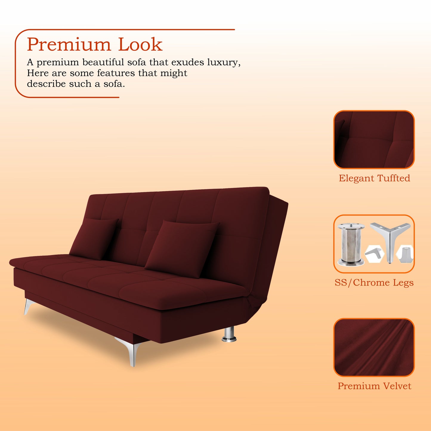 Adorn India New Aspen 3 Seater Sofa Cum Bed 4X6 (Maroon) (2 Year Warranty)