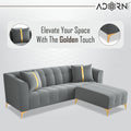 Adorn India Premium Mystic - 3 Years Warranty - L Shape 4 Seater Sofa Set Velvet Suede Fabric - Grey