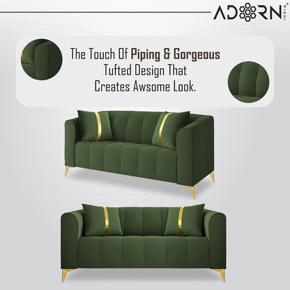 Adorn India Premium Mystic - 3 Years Warranty - 3+2 Sofa Set Velvet Suede Fabric - Green