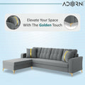 Adorn India Premium Maddox Tufted- 3 Years Warranty - L Shape 5 Seater Sofa Set -LHS-Velvet Suede Fabric - Grey