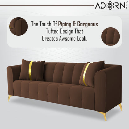 Adorn India Premium Mystic - 3 Years Warranty - 3+1+1 Sofa Set Velvet Suede Fabric - Brown