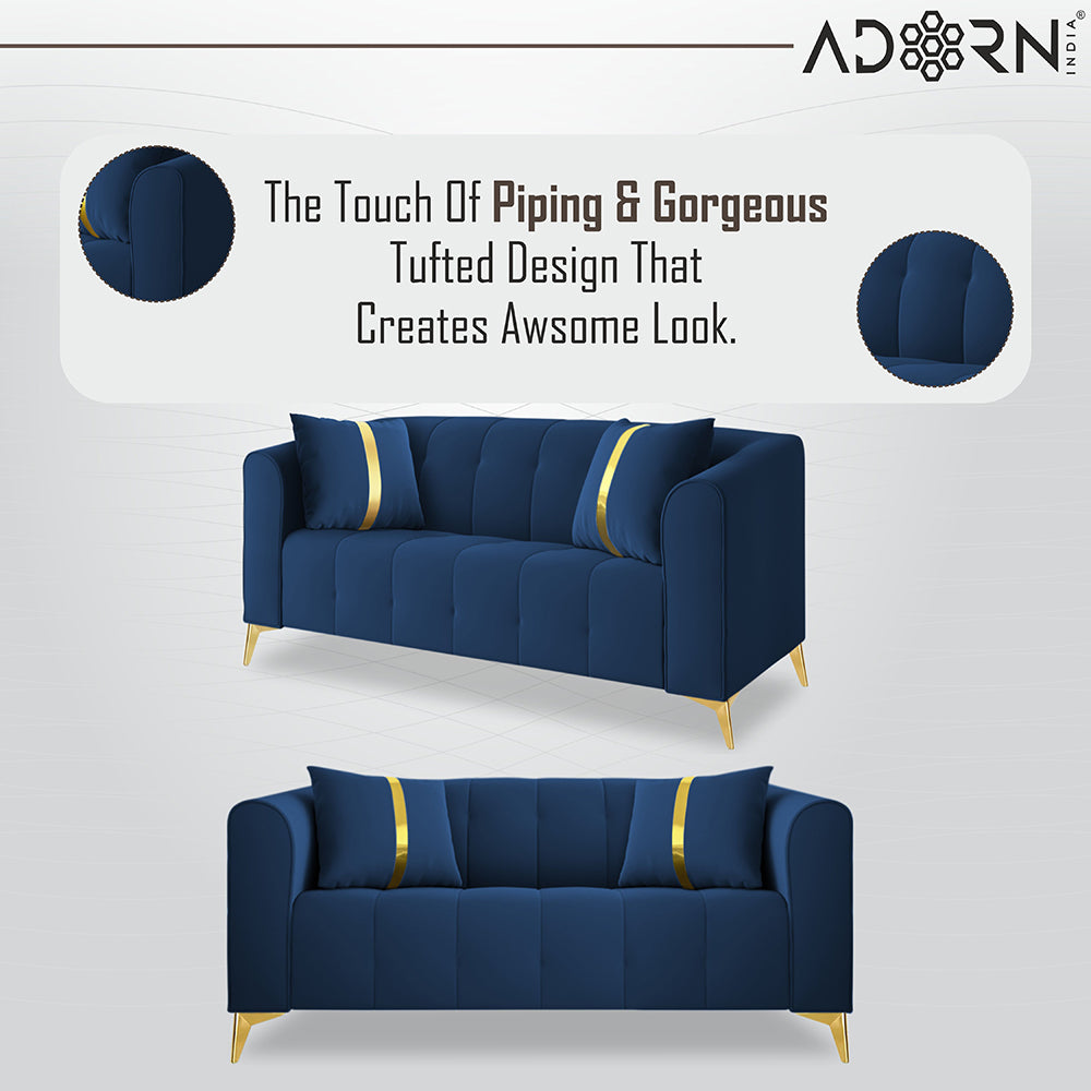 Adorn India Premium Mystic - 3 Years Warranty - 3+2 Sofa Set Velvet Suede Fabric - Blue