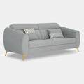 Adorn India Premium Luster Plus 3 Seater Sofa | Velvet Suede Fabric | 3-Year Warranty | Color Grey with Golden Legs & Striped Pattern Cushion