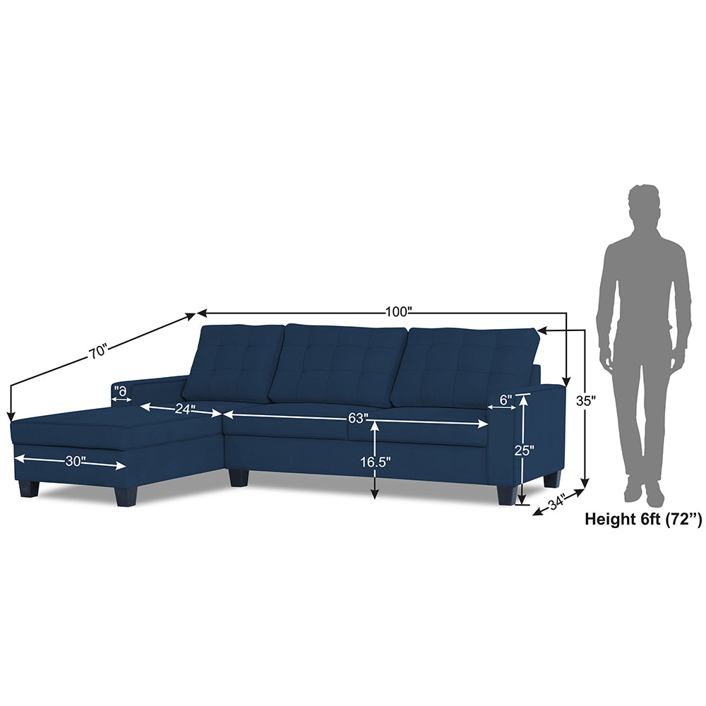 Adorn India Premium Raptor L Shape 6 Seater Sofa Set (LHS) (Blue)