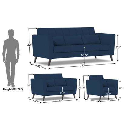 Adorn India Daniel 3+2+1 6 Seater Sofa Set (Blue)