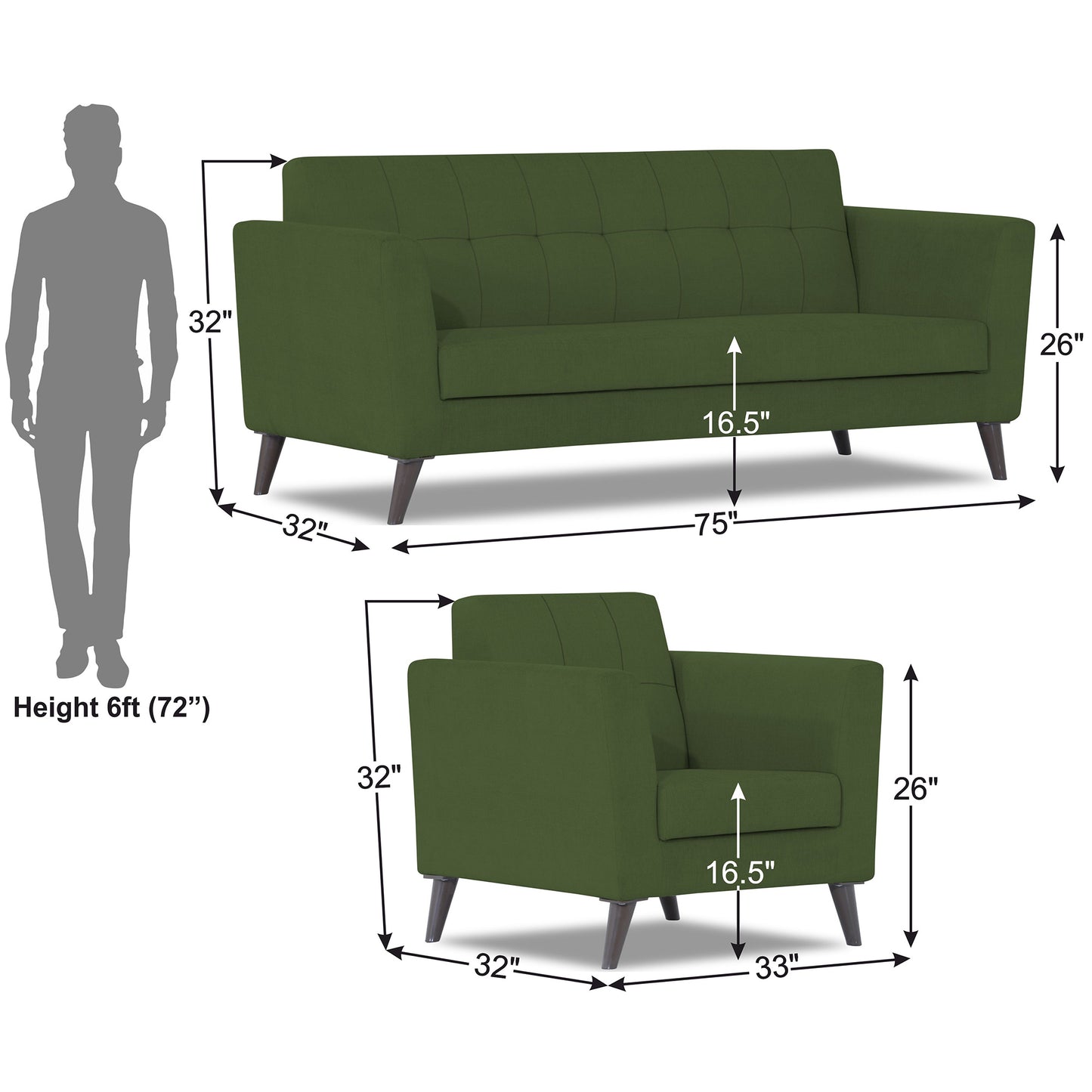 Adorn India Dannis 3+1+1 5 Seater Sofa Set (Green)