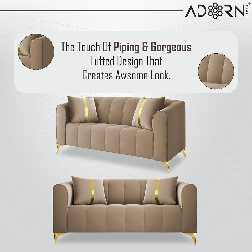 Adorn India Premium Mystic - 3 Years Warranty - 3+2 Sofa Set Velvet Suede Fabric - Beige