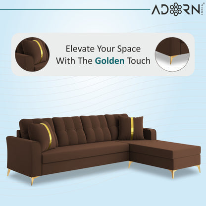 Adorn India Premium Maddox Tufted- 3 Years Warranty - L Shape 5 Seater Sofa Set -RHS-Velvet Suede Fabric - Brown