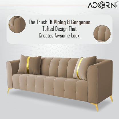 Adorn India Premium Mystic - 3 Years Warranty - 3+1+1 Sofa Set Velvet Suede Fabric - Beige