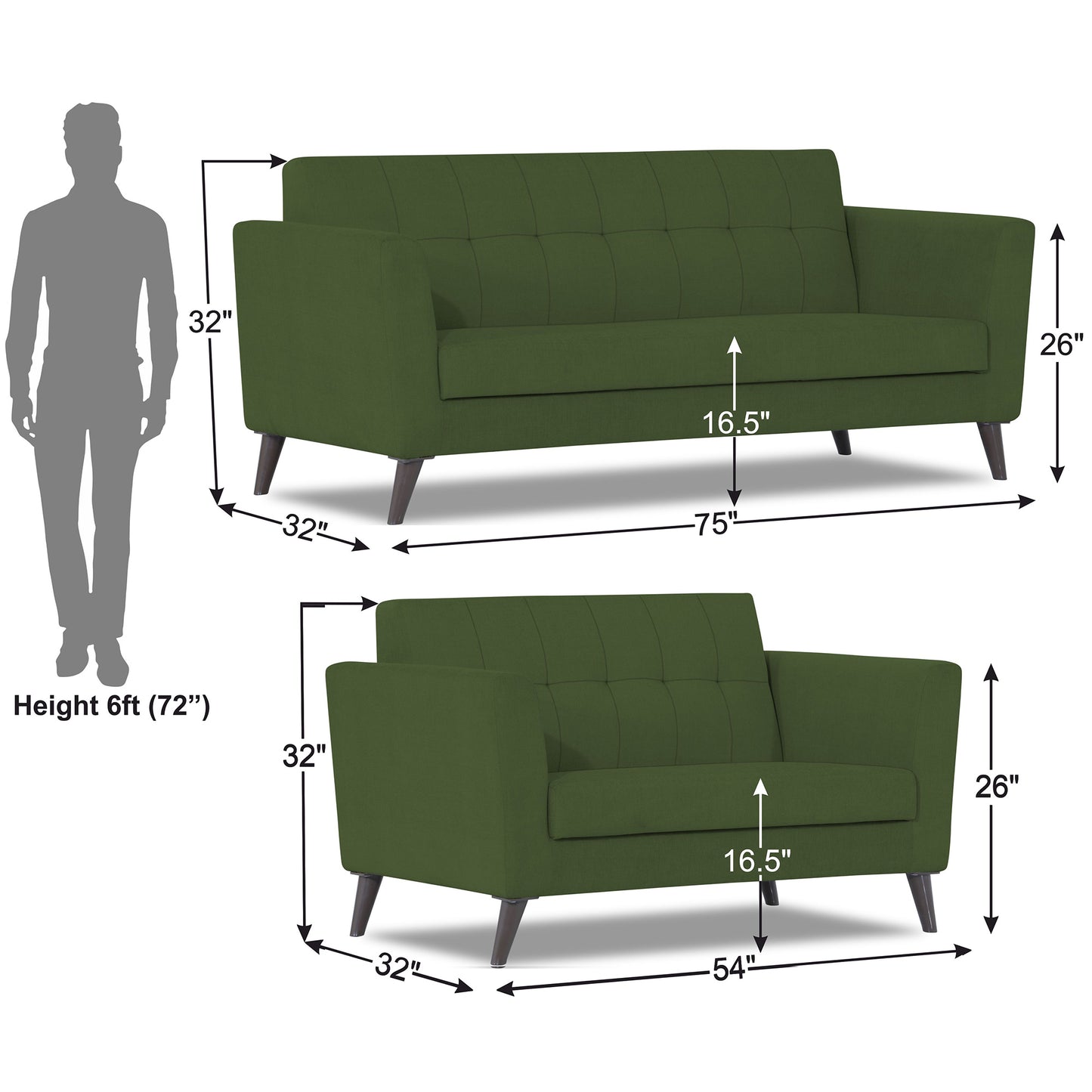 Adorn India Dannis 3+2 5 Seater Sofa Set (Green)