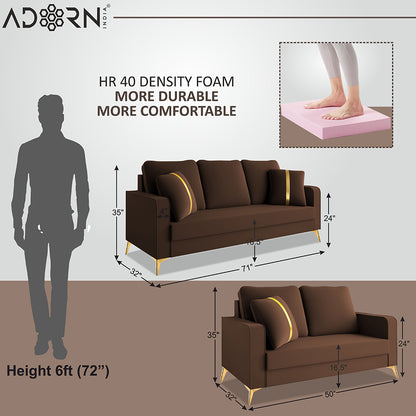 Adorn India Premium Chandler - 3 Years Warranty - 3+2 Sofa Set Velvet Suede Fabric - Brown