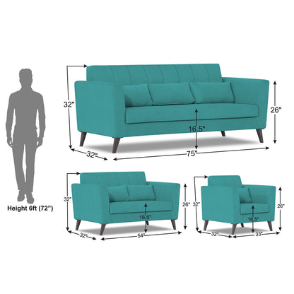 Adorn India Daniel 3+2+1 6 Seater Sofa Set (Aqua Blue)