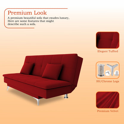 Adorn India New Aspen 3 Seater Sofa Cum Bed 4X6 (Red) (2 Year Warranty)