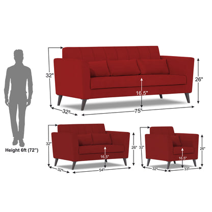 Adorn India Daniel 3+2+1 6 Seater Sofa Set (Red)