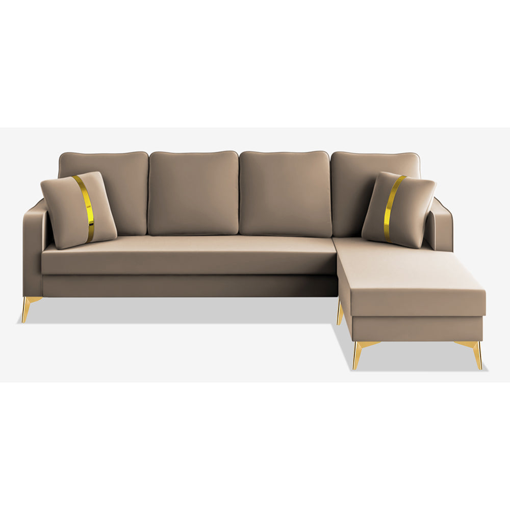 Adorn India Premium Chandler - 3 Years Warranty - L Shape 5 Seater Sofa Set -RHS- Velvet Suede Fabric - Beige