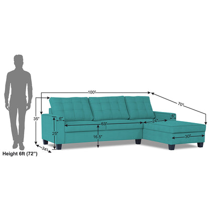 Adorn India Premium Raptor L Shape 6 Seater Sofa Set (RHS) (Aqua Blue)