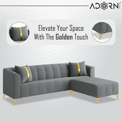 Adorn India Premium Mystic - 3 Years Warranty - L Shape 5 Seater Sofa Set Velvet Suede Fabric - Grey