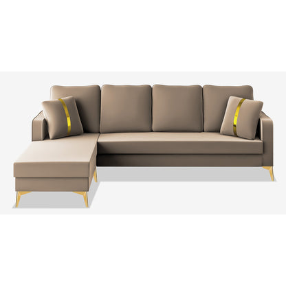 Adorn India Premium Chandler - 3 Years Warranty - L Shape 5 Seater Sofa Set -LHS- Velvet Suede Fabric - Beige