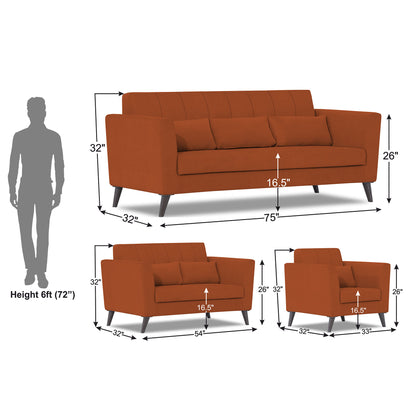 Adorn India Daniel 3+2+1 6 Seater Sofa Set (Rust)