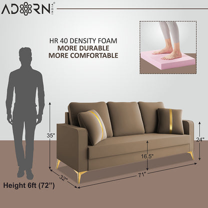 Adorn India Premium Chandler - 3 Years Warranty - 3 Seater Sofa Velvet Suede Fabric - Beige