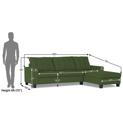 Adorn India Premium Raptor L Shape 6 Seater Sofa Set (RHS) (Green)