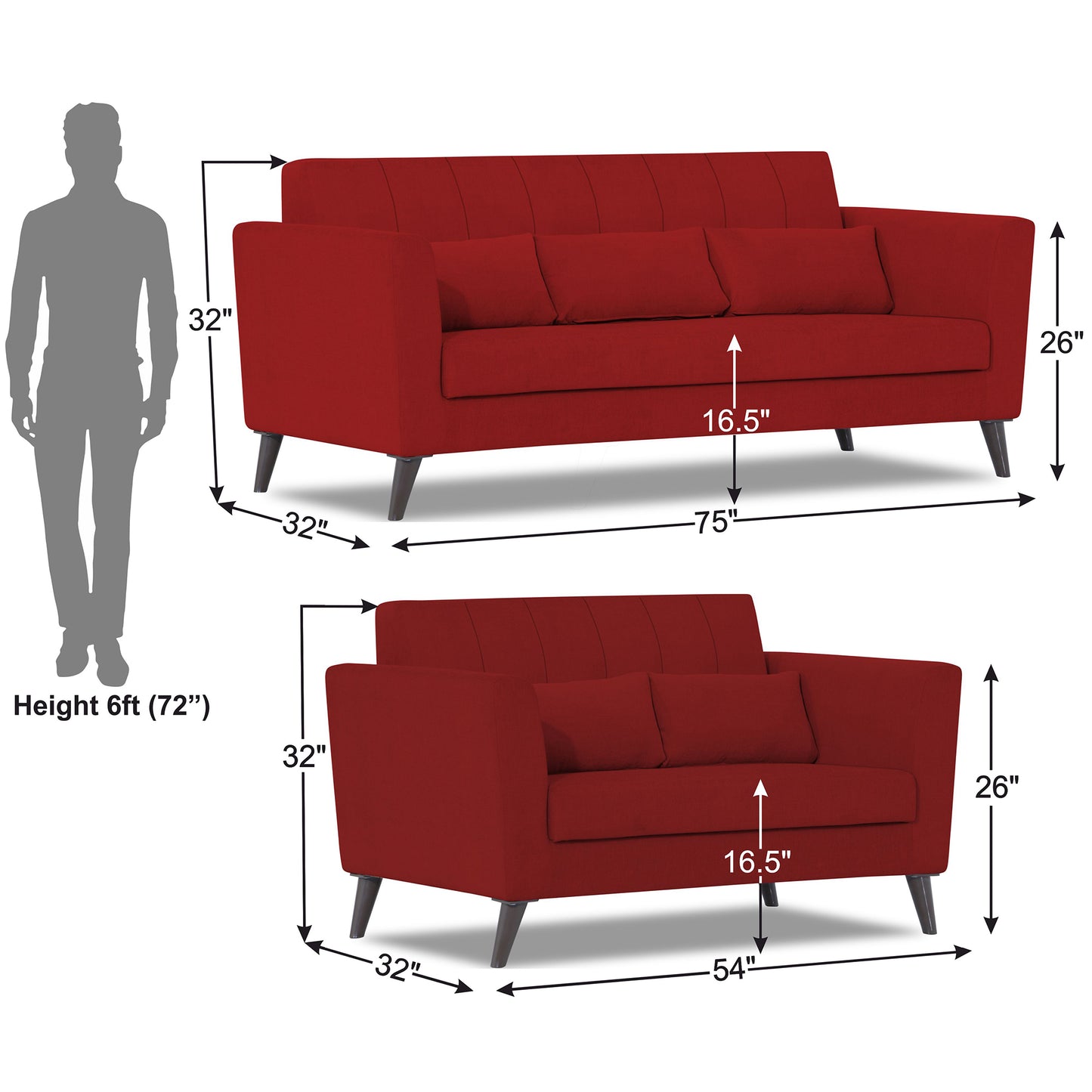 Adorn India Daniel 3+2 5 Seater Sofa Set (Red)