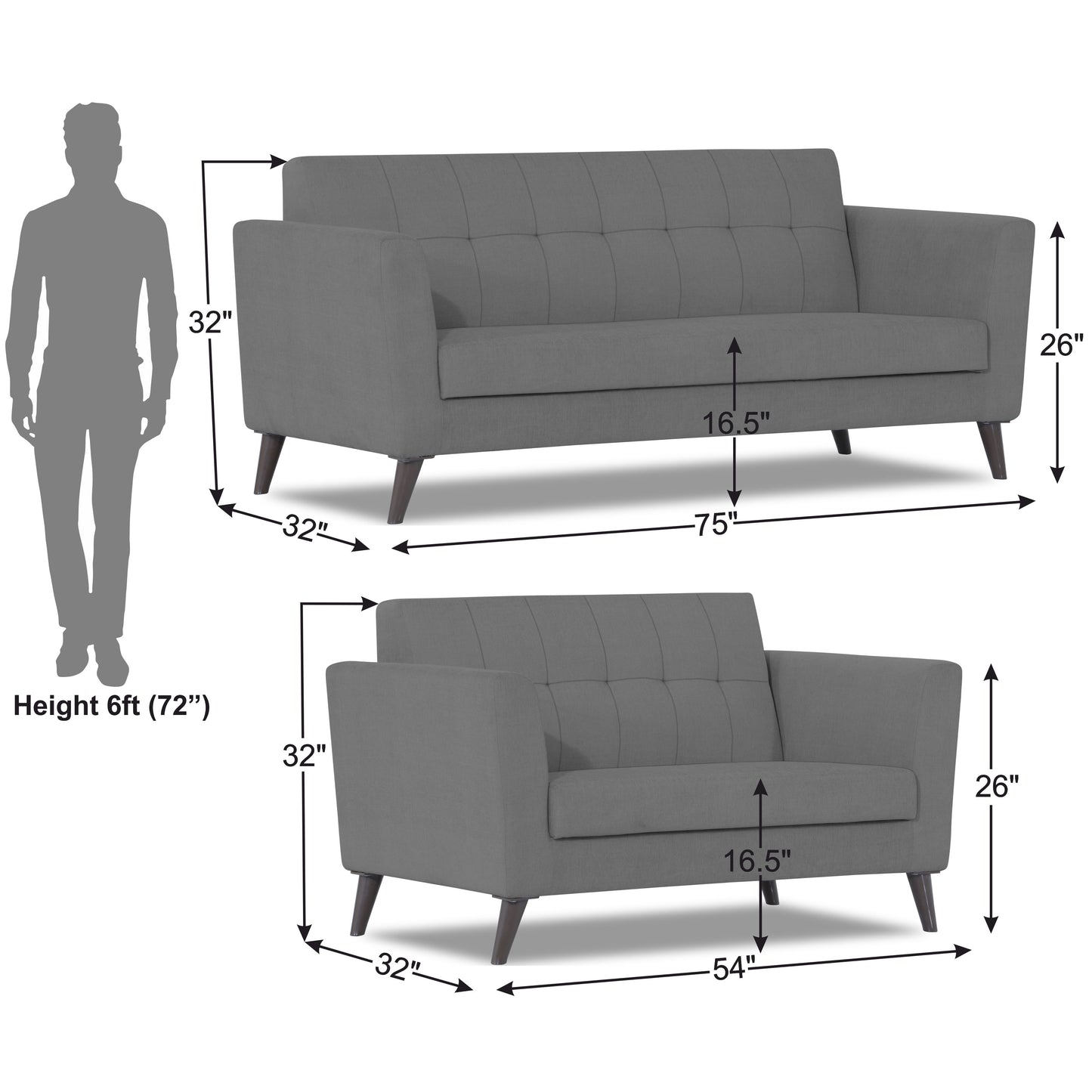 Adorn India Dannis 3+2 5 Seater Sofa Set (Grey)